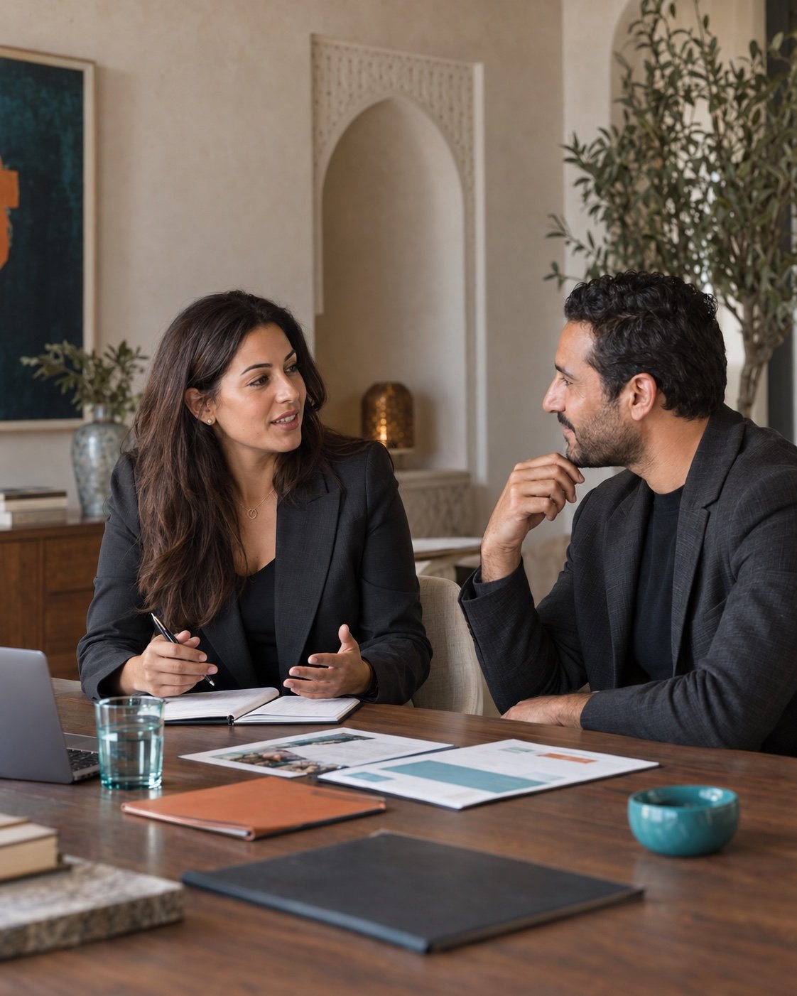 Échange professionnel entre une conseillère et un entrepreneur marocain